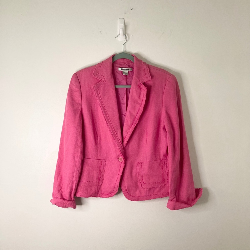 Nygard Collection Hot Pink Silk Blend Fringe Blazer Barbiecore Office Career 12
